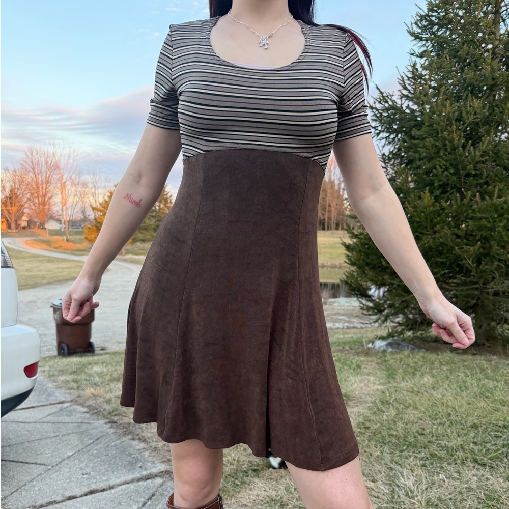 Vintage Possessed Brown and Black Striped Suede Dress